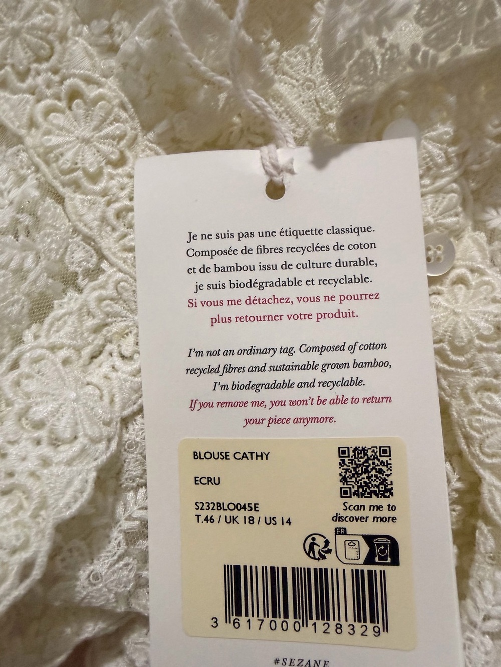 Sezane Ivory Floral Lace Button-Down Shirt - Picture 5 of 5